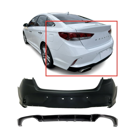 DCP Rear Bumper Covers Kit For 2018-2019 Hyundai Sonata HY1100219 Hybrid, Limited W/Park Holes & Dual Exh.