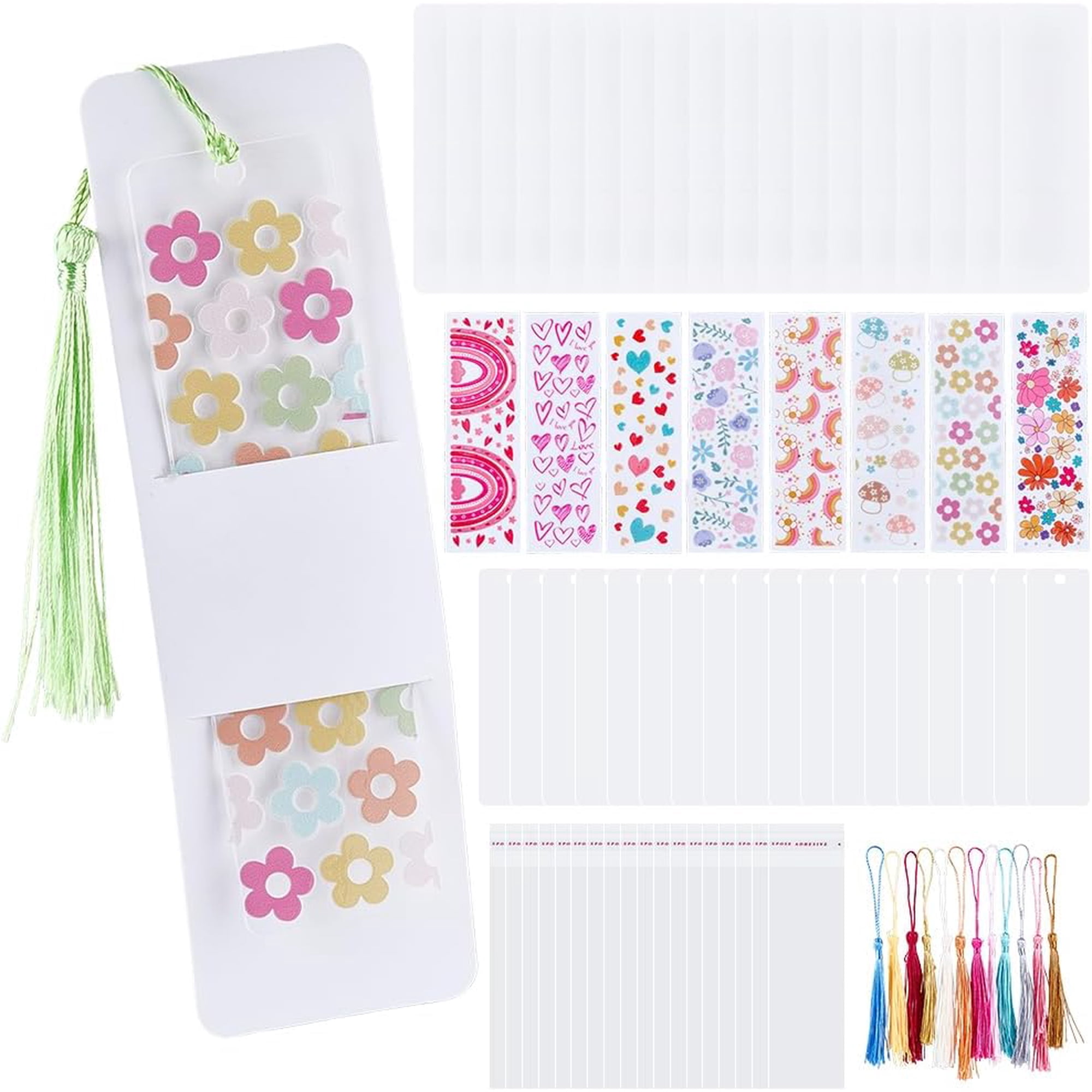 1 Set DIY Bookmake Making Kits Including Transparent Acrylic Board Blank Paper Card Tassels UV Stickers Mixed Color 116~120x36~43x0.5mm DIY