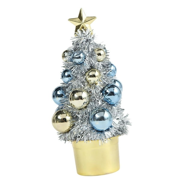 Adorno de mesa con forma de árbol de Navidad, con figura de bola y pentagrama. Plata