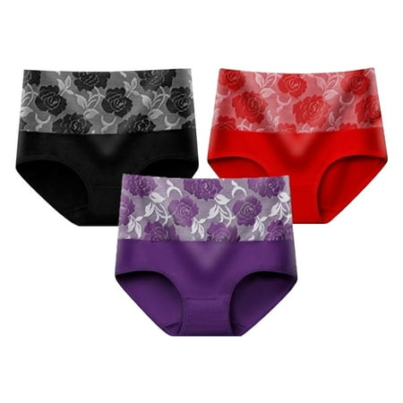 DQRPSEETB 3 Pcs Mixed Color Women s Elastic Cotton High Waisted Underwear Soft Breathable and Comfortable Underwear High Waist Panties