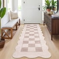 thumbnail image 2 of Hasoo Runner Rug 2x6 Non-Slip Washable Low Pile Scalloped Checkered Print for Kitchen Indoor Beige/Camel, 2 of 5