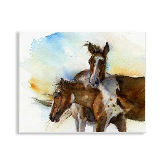Stupell Industries Brown Horses Watercolor Animals & Insects Painting Unframed Art Print Wall Art, 14 x 11