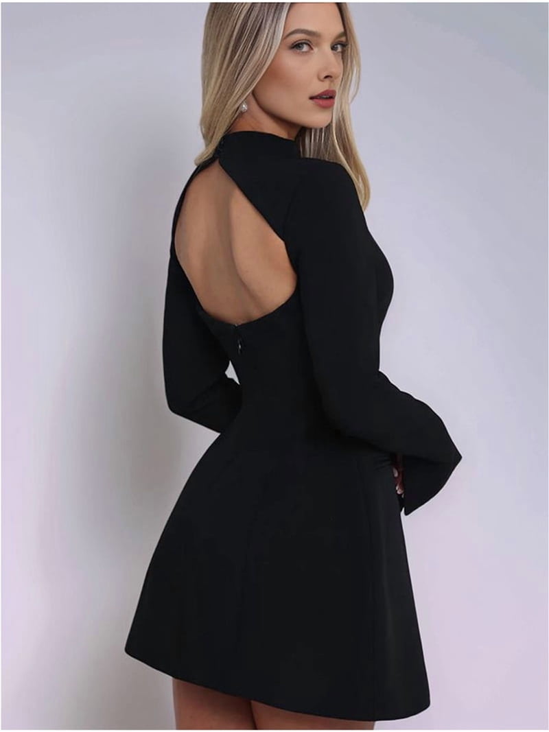 backless mock neck dress High Neck Open Back Floral Dress