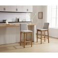 thumbnail image 3 of Guyou 30" Bar Stools Set of 6, Modern Linen Upholstered Kitchen Island Chairs, Rustic Farmhouse Wooden Barstools with Backrest and Footrest for Dining Room Home Bar Patio Club, Grey, 3 of 9