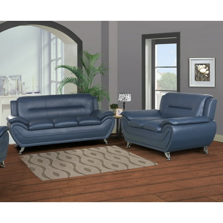 Norton Blue Faux Leather 2-piece Modern Living Room Sofa and Loveseat set - Walmart.com
