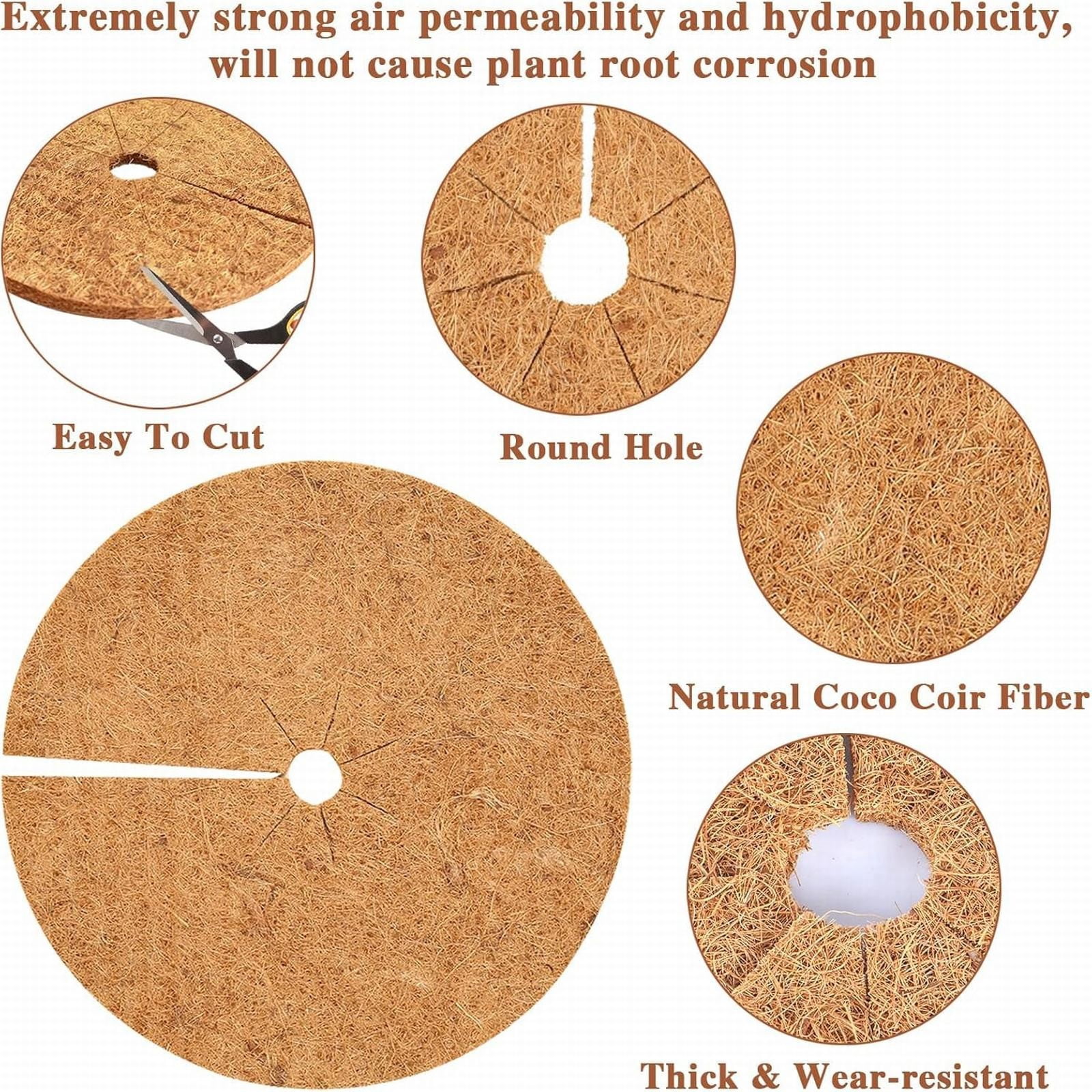UYUH 4-Pack 17 Inch Coconut Fiber Mulch Ring, Natural Coco Coir Tree Protector Mat and Plant Pot Soil Cover Disc for Indoor and Outdoor Plants