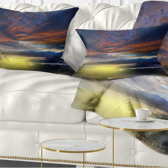 Designart Yellow Sunlight and Fiery Clouds - Landscape Photography Throw Pillow - 12x20