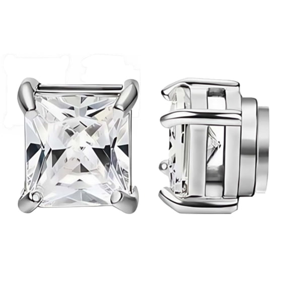 RingHeart Stainless Steel Square CZ Stud Earrings for Men, AAAAA Grade Cubic Zirconia