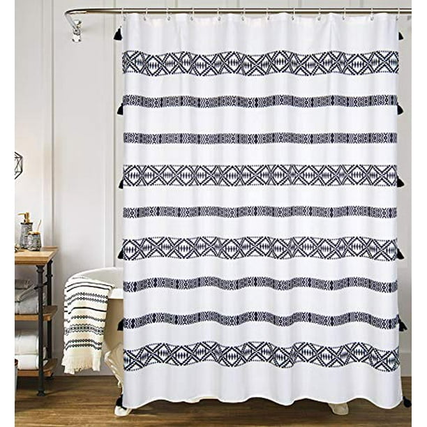 Yokii Tassel Fabric Shower Curtain, Cream Colored Shower Curtain