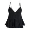 thumbnail image 5 of No Boundaries Button Front Ruffle Lace Trim Cami Top, Women's XXS-XXL, 5 of 5
