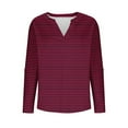 thumbnail image 6 of Women's Striped T-Shirts Trendy V-Neck Shirt Long Sleeve Button Tees Casual Fashion Shirts Classic Fit Pullover Tops (2XL, Wine), 6 of 6