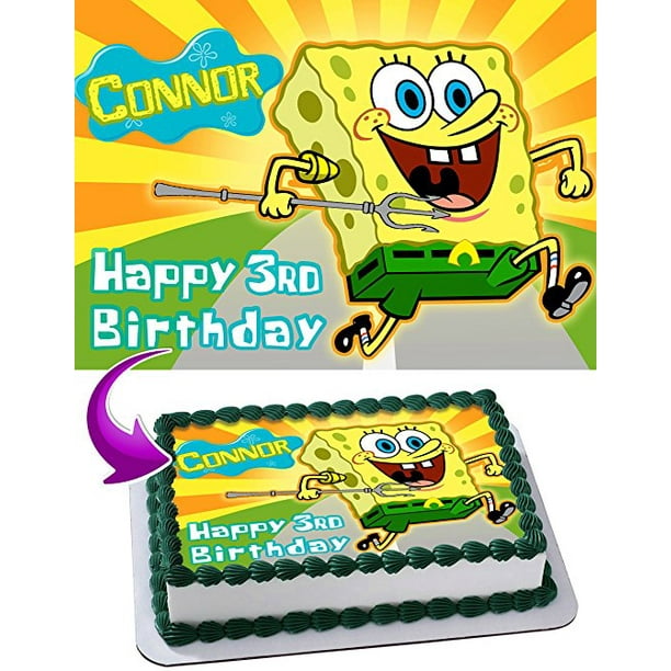 Spongebob Squarepants Cake Image Personalized Topper Edible Image Cake Topper Personalized Birthday 1 4 Sheet Decoration Party Birthday Sugar Frosting Transfer Fondant Image Edible Image For Cake Walmart Com Walmart Com