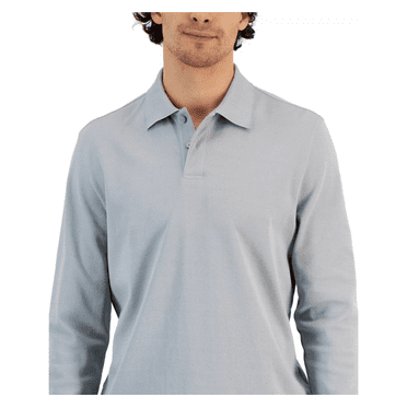 Alfani Men's Long Sleeve Classic-Fit Polo Shirt, Grey Heather, Size 2XL