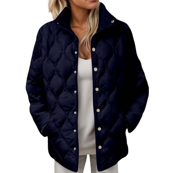 FYDUU Womens Quilted Lightweight Jacket Loose Fit Long Coat With Buttons And Pockets Autumn Winter Coats Comfortable Warm Outerwear Casual Down Jackets