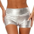 thumbnail image 3 of CHICTRY Women's Metallic Athletic Shorts Dance Tights Summer Hot Bottoms Rave Party Club Dancewear Silver S, 3 of 7