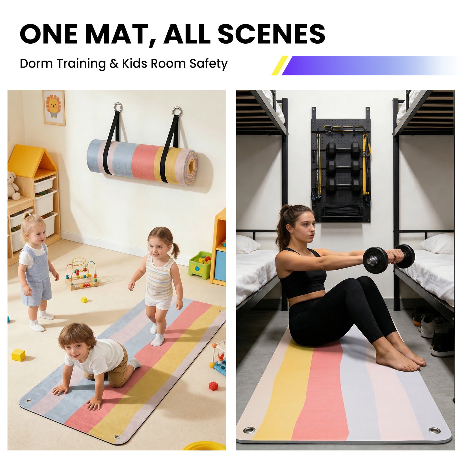 MAROUTE Commercial Grade Hanging Exercise Mat – Durable 5mm Thick PVC Yoga & Workout Mat with Reinforced Holes – Ideal for Home Gym, Pilates, Stretching, Group Fitness – Black