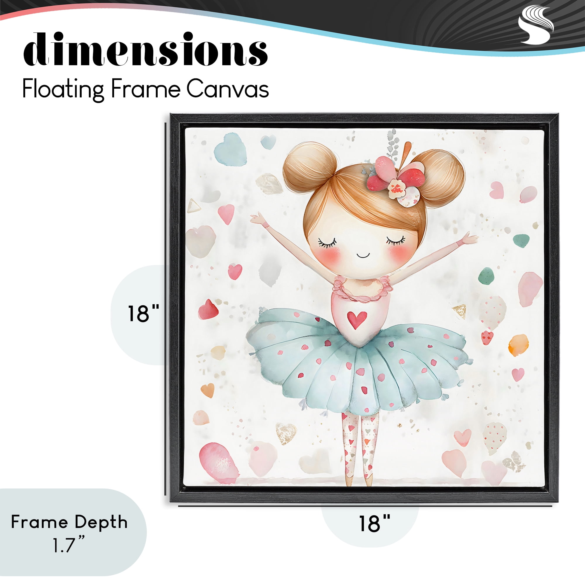 Stupell Industries Cute Ballerina with Hearts Black Framed Floater Canvas Wall Art, design by Creative Studio