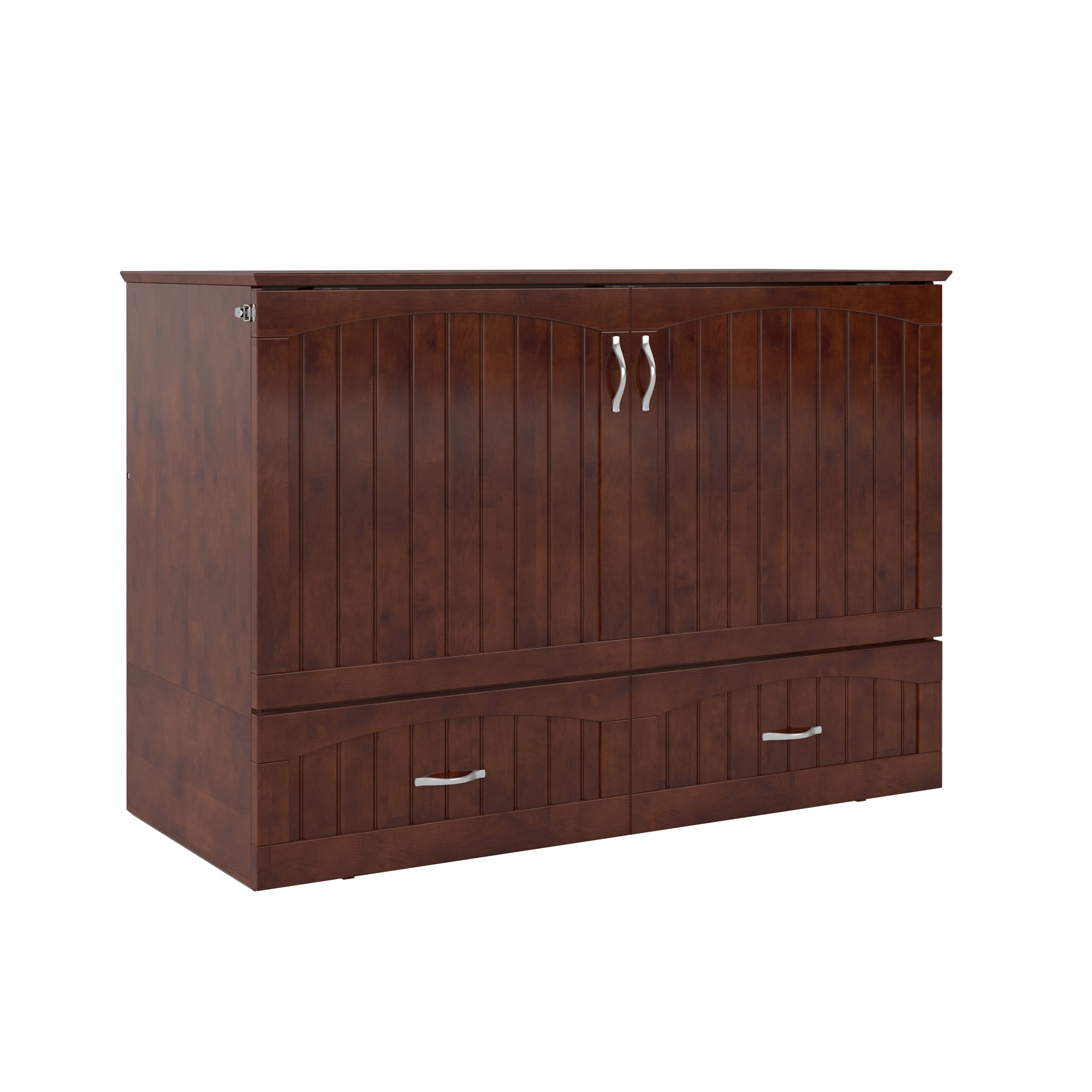 AFI Southampton Full Wood Murphy Bed Chest with Mattress, Drawer & Charger in Walnut