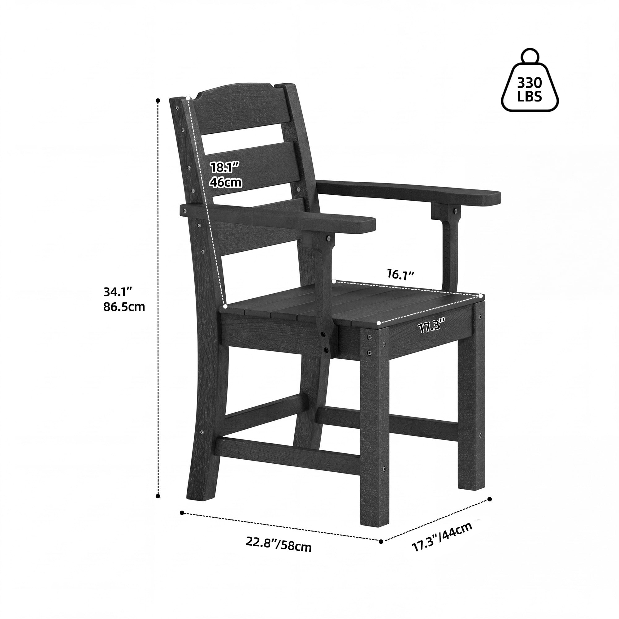 Uforic 2 Pack Outdoor Dining Chairs, All-Weather Heavy Duty HIPS Patio Chairs, 385 LBS Load Bearing, 22.8"W x 17.3"D x 34.1"H, Modern Garden Furniture, Black