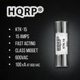 thumbnail image 2 of HQRP 2-Pack KTK-15 Midget Fast-Acting Digital Multimeter Fuse 15 A 600V 100kA IR Replacement for Bussmann KTK15, Limitron KTK-15A, Littelfuse KLK15 Compatible with Fluke P/N 892583, 3478712, Tektronix, 2 of 7