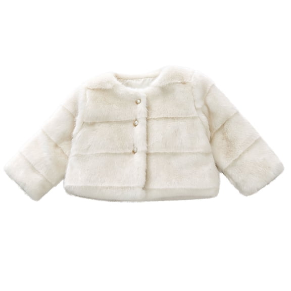 EnJoCho Toddler Baby Girls Winter Fau𝗑 Fur Jacket Coat Cute Button Up Ruffle Jacket with Flower Thick Warm Fuzzy Outwear