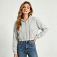thumbnail image 6 of Womens Cropped Zip Up Hoodie Y2K Long Sleeve Sweatshirt Casual Loose Fit Jacket Beige S, 6 of 7