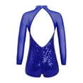 thumbnail image 2 of YONGHS Kids Girls Mesh Splice Long Sleeve Sequins Dance Leotards Gymnastic Ballroom Dancewear Blue 10, 2 of 5