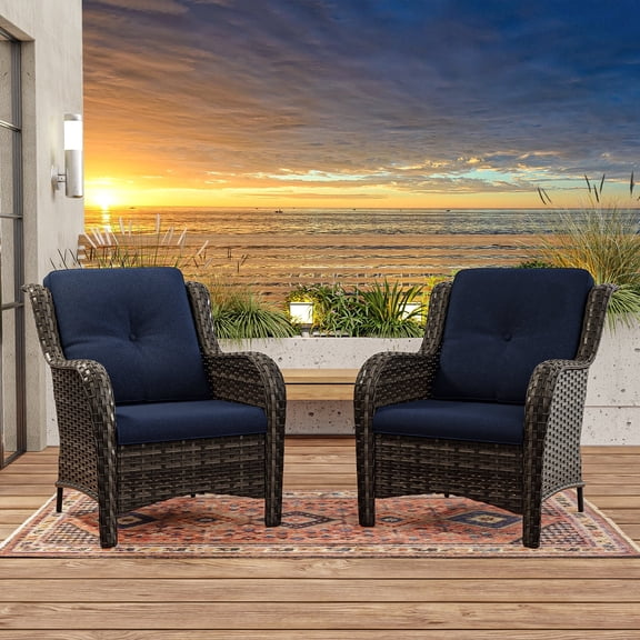 Meetleisure Patio Wicker Outdoor Lounge Chair with Cushion(Set of 2), Navy