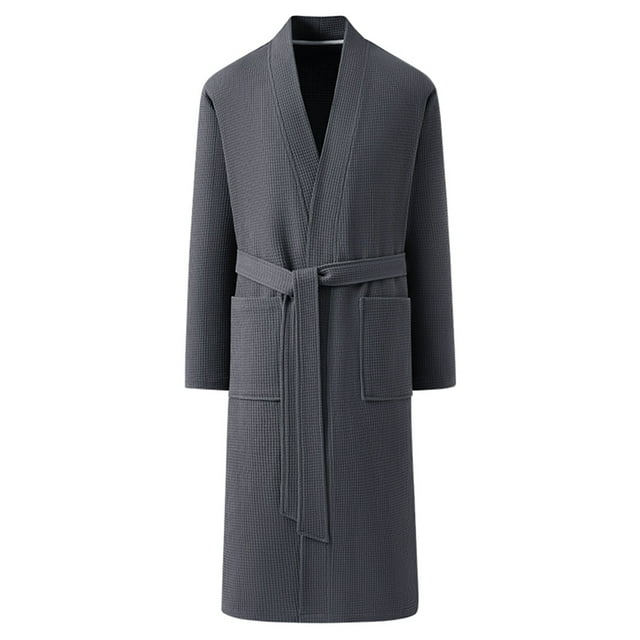 LNWUY Men's Solid Color V-Neck Pocket Weave Robe Quick Dry 3/4 Sleeve Pajamas Loungewear Bath Robe Home Lounge Pajama Robe Gray L