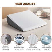 GIANNA Wedge Pillow, Memory Foam Bed Wedge for Acid Reflux & Recovery, Removable Washable Cover, White Gray, 23.6×23.6×7.5in