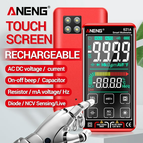 ANENG 621A Touch Screen Intelligent Digital Multimeter 9999 Counts Auto Rechargeable Portable NCV Universal Meter Voltmeter Ammeter Red