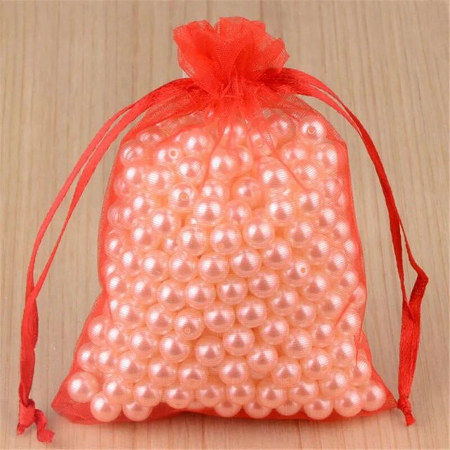 Bolsa de Organza para embalaje de joyas, decoración de fiesta de boda, bolsas de tul con cordón, para regalo, 7x9, 9x12, 10x15cm, 50/100 Uds., 50%