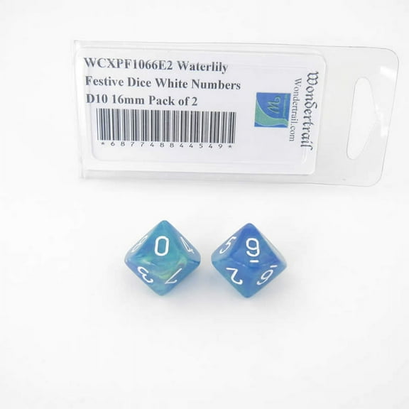Waterlily Festive Dice with White Numbers D10 Aprox 16mm (5/8in) Pack of 2 Wondertrail