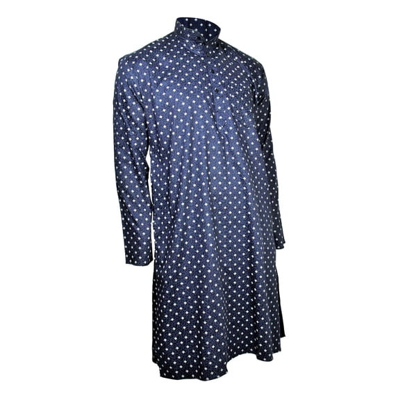 Hijaz Navy Blue Cotton Men's Indian Knee Length Pattern Kurta with Pockets-L