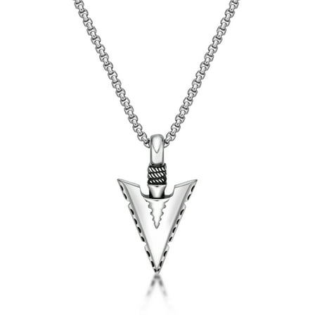 Stainless Steel Arrow Head Pendant Jewelry For Men - 24 Inch Round Box Chain