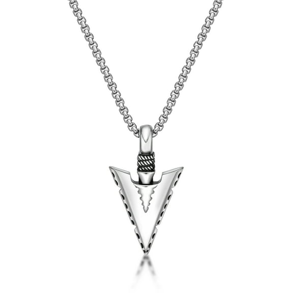 Stainless Steel Arrow Head Pendant Jewelry For Men - 24 Inch Round Box Chain