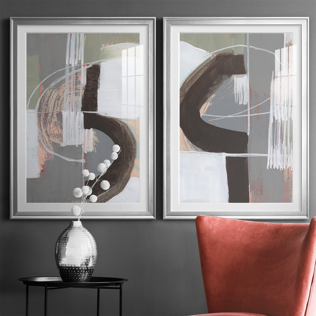 Wexford Home Arching Neutrals III Premium Framed Print, 22.5" x 30.5" - Ready to Hang, Silver (Set of 2)