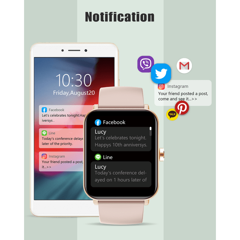 YAMAY G50 Smart Watch for Men Women Compatible iPhone Android Phones Watches with Personalized Watch Faces IP68 Waterproof Pink