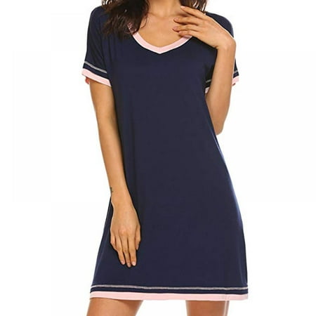 

Soft Sleepwear Womens Short Sleeve Nightgowns Knit Sleepshirts V Neck Night Shirts S-XXL