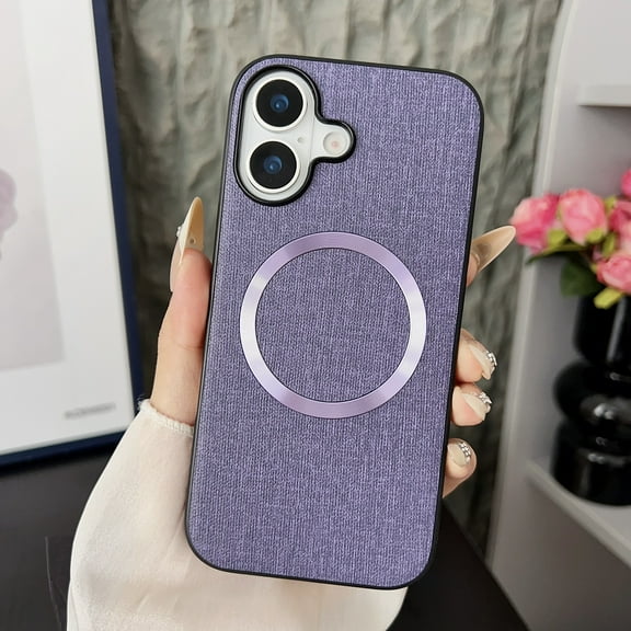 ELEHOLD Magnetic Case for iPhone 17, Premium Fabric Textured Phone Case, Slim Shockproof Hybrid Leather Cover,Purple