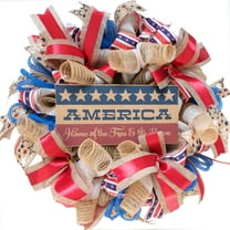 Idyllic 20" Patriotic Burlap Mesh Wreath, Red, White, & Blue
