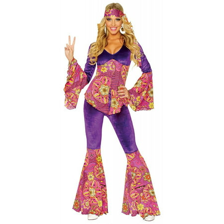 Purple Power 1960's Hippie Bell Bottoms Fancy Dress Womens Halloween ...