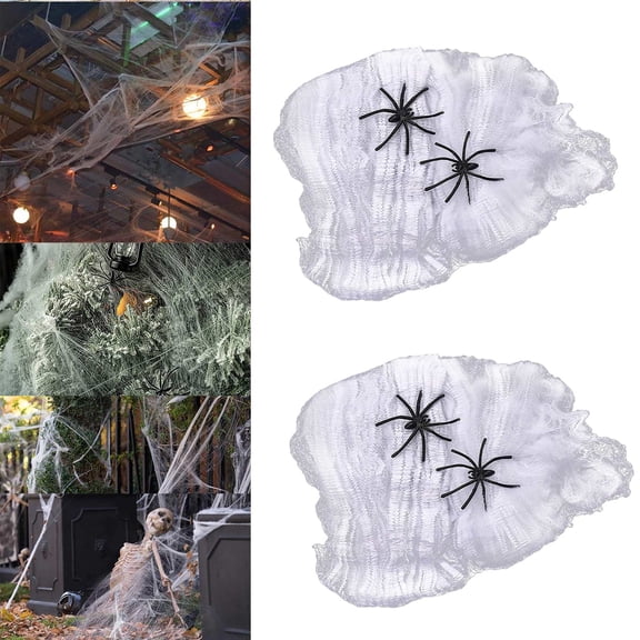 Spooky White Halloween Spider Web Decoration for Party Supplies and Mini Plastic House Display A