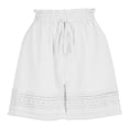 thumbnail image 6 of RYRJJ Womens Elastic High Waist Shorts Drawstring Lace Hem Boho Beach Shorts Wide Leg Summer Casual Short Pants with Pockets(White,M), 6 of 8