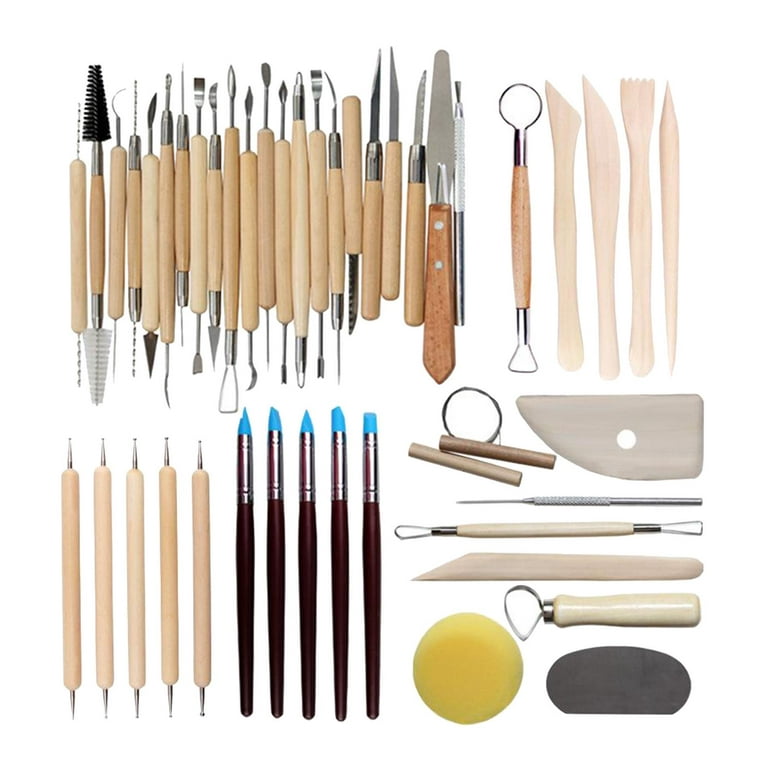 Pottery Tool Modeling Clay Ceramics Tools Set Shaping Blending Carving  Equipment with Wooden Handles Beginners Multi- Pieces, 45 Pieces 