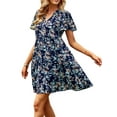 thumbnail image 3 of Coduop Summer Dresses for Women Short Sleeve Boho Floral Dress A-Line Mini Dress, 3 of 7