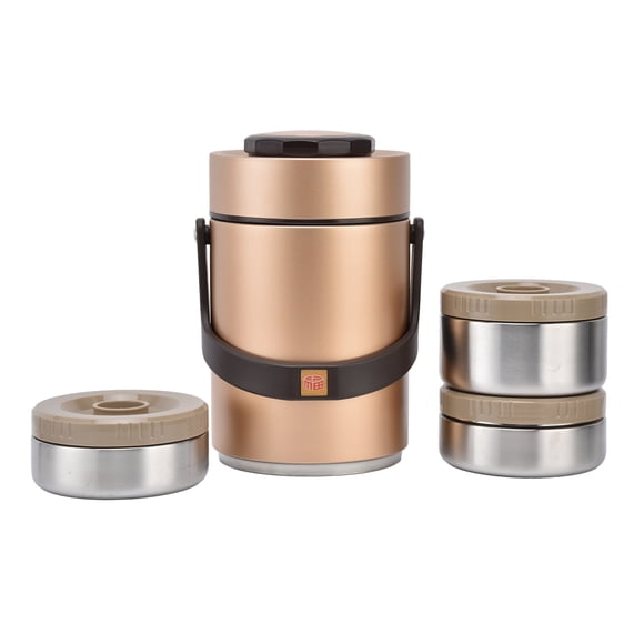 Termo para comida Caliente, 2000 ml, Acero inoxidable, Portátil, Al Vacío, Interior Diseño, Lonchera Térmica, Reciban Térmicos para El Almuerzo con 3 tazones Pequeñas