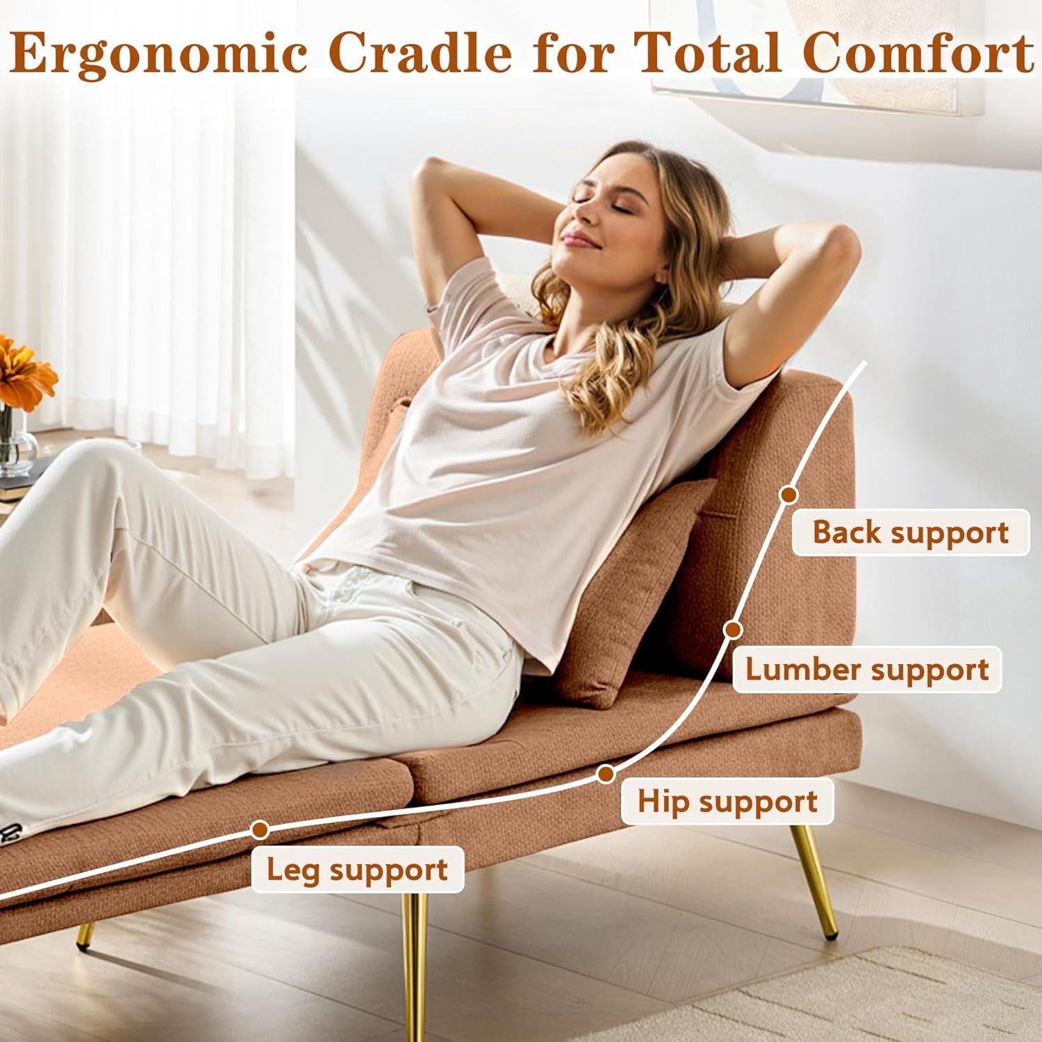Akaber 3-in-1 Futon Sofa Bed, Chenille Sleeper Chair with Back Support & Pillow, Wood Frame, Metal Legs