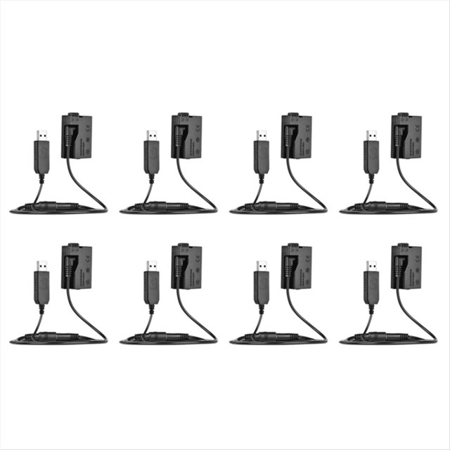 8X -E8 Dummy Battery with DC Power Bank USB Adapter Cable Replacement for LP-E8 for 550D 600D DSLR Cameras,8 * DR-E8 Dummy Battery 8 * USB data Cable,black