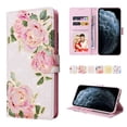 thumbnail image 4 of Wallet Case for iPhone 11 Pro Max 6.5 Inch, Flower Pattern PU Leather Kickstand Feature Wrist Strap Phone Case with Card Slots Holder Magnetic Flip Folio Protective Shockproof Cover,Rose Flower, 4 of 8